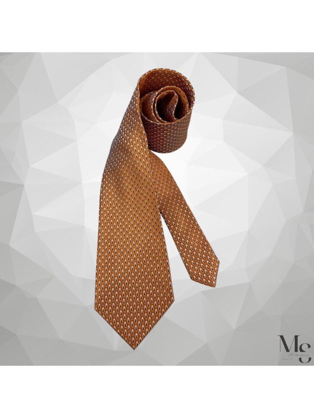 ERMENEGILDO ZEGNA Orange Geometric Silk Tie Made In Italy 58”-3.7" EX COND